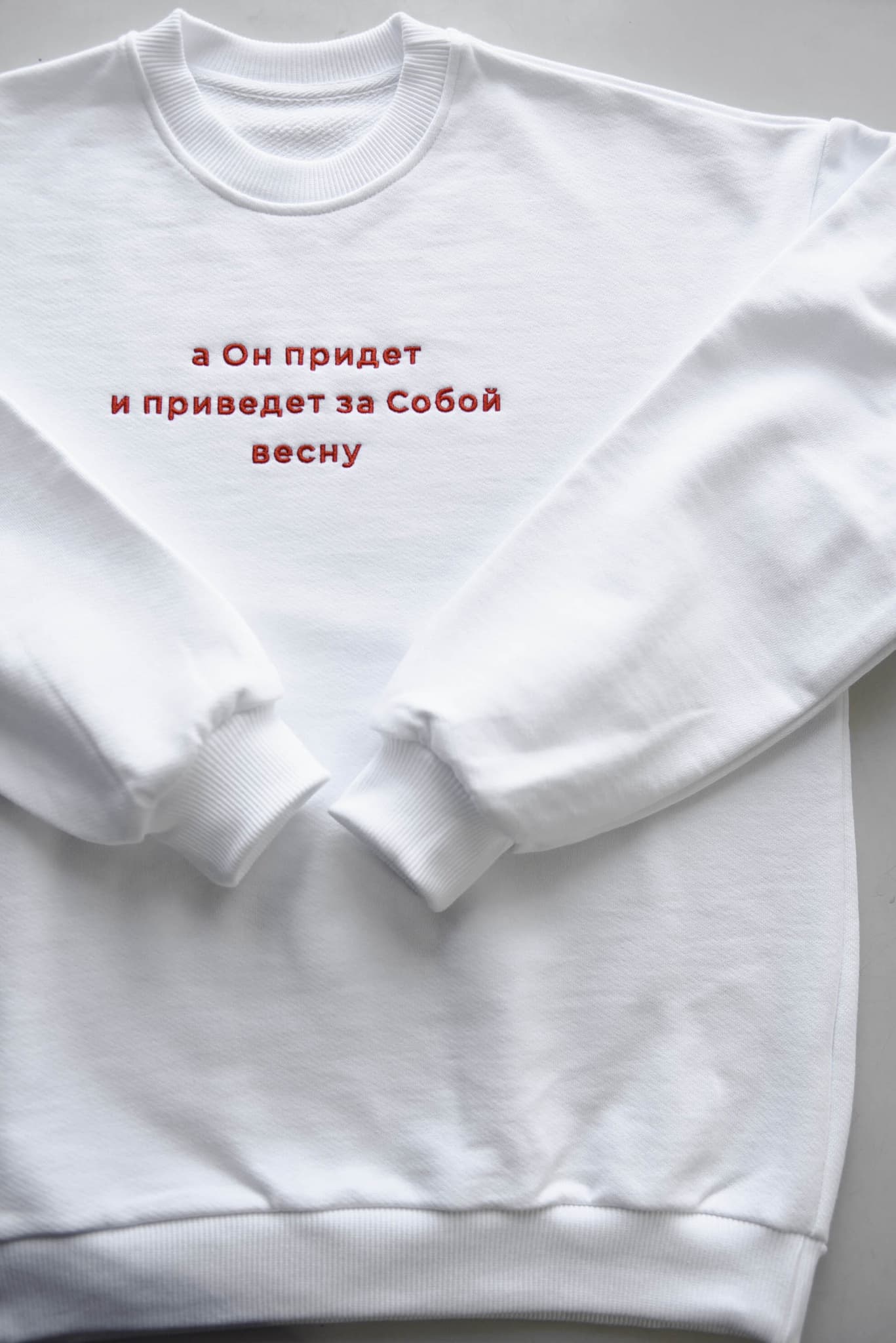 Свитшот с вышивкой "а Он придет и приведет за Собой весну" image 5